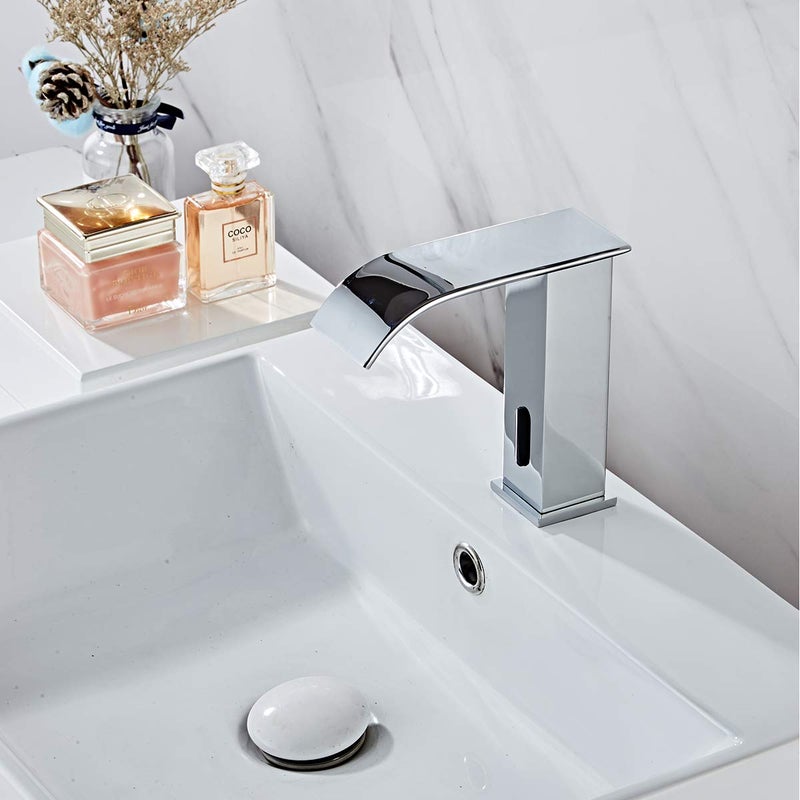 YCCUZA Dual Powered Automatic Touchless Bathroom Faucet Sensor Waterfall Chrome Bathroom Sink Faucet Electronic Motion Sensor Activated Hands-Free Vanity - Image 5
